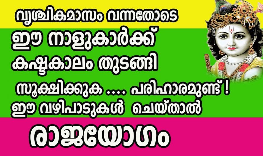 വൃശ്ചിക മാസത്തിൽ കഷ്ടകാലം ആരംഭിക്കുന്ന ഈ നക്ഷത്രക്കാരെ കുറിച്ചും അവർക്കുള്ള പരിഹാരമാർഗങ്ങളെ കുറിച്ചും ആരും അറിയാതെ പോകരുതേ.