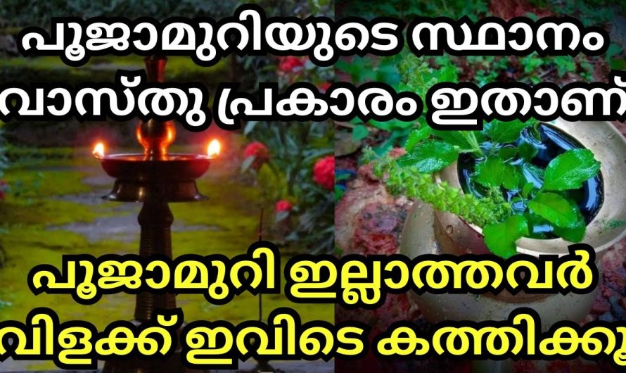 പൂജാമുറിയുടെ സ്ഥാനം വാസ്തു പ്രകാരം ഇതാണ്. നിങ്ങളുടെ പൂജാമുറിയുടെ സ്ഥാനം കൃത്യമാണോ എന്ന് നോക്കൂ ഇല്ലെങ്കിൽ വലിയ ദോഷമാണ്.